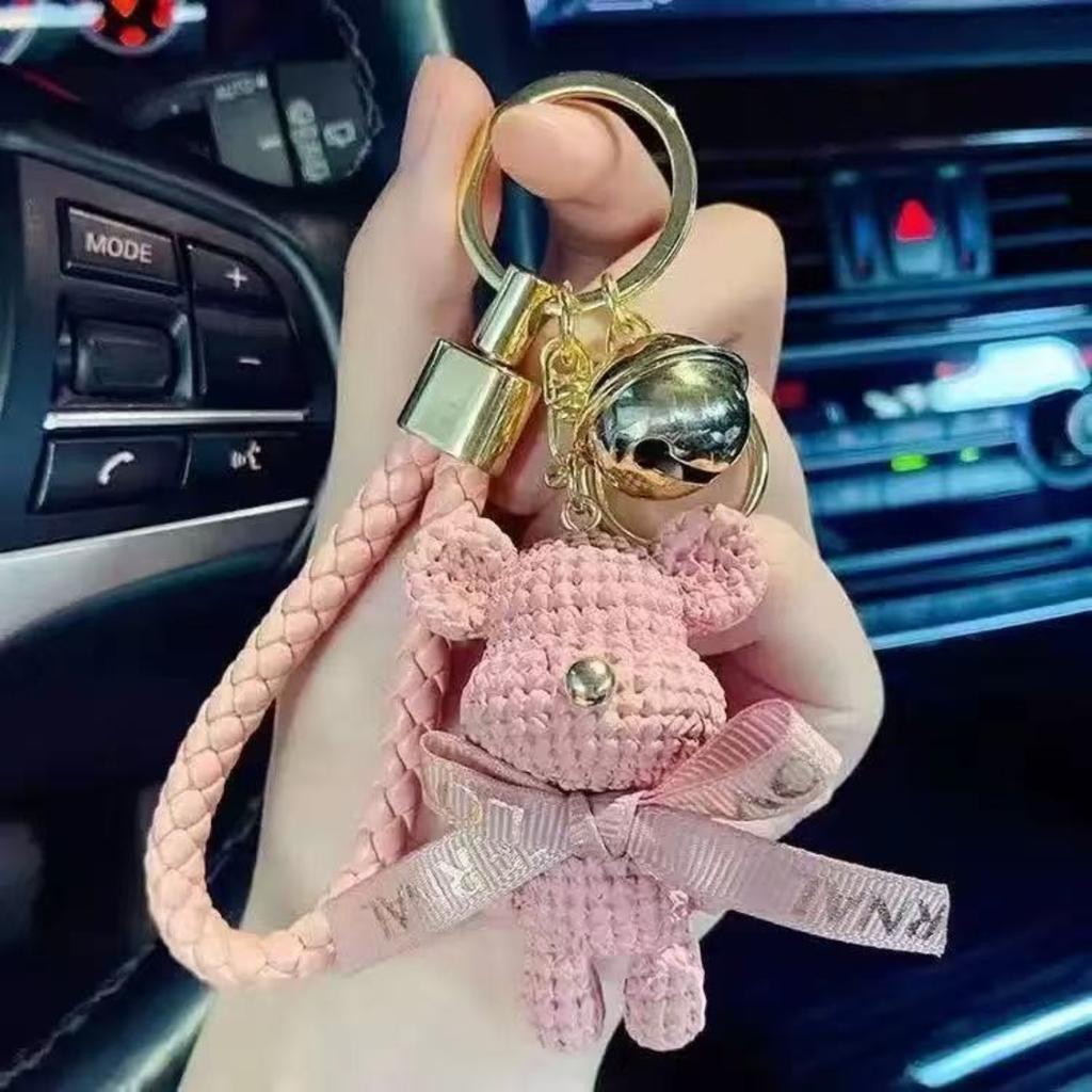 Miniature Bear Keychain with Braided Strap and Metal Bell Pendant for Keys Bag Accessories and Gift Decorations Wholesale Bulk