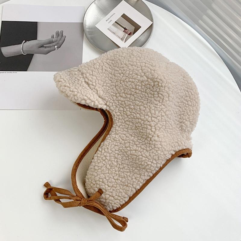 Bomber Hat Plush Earflap Hat Curved Visor Ski Hat Hooded Hat Fleece Earflap Hat Plush Trapper Hat Ear Protection Hat