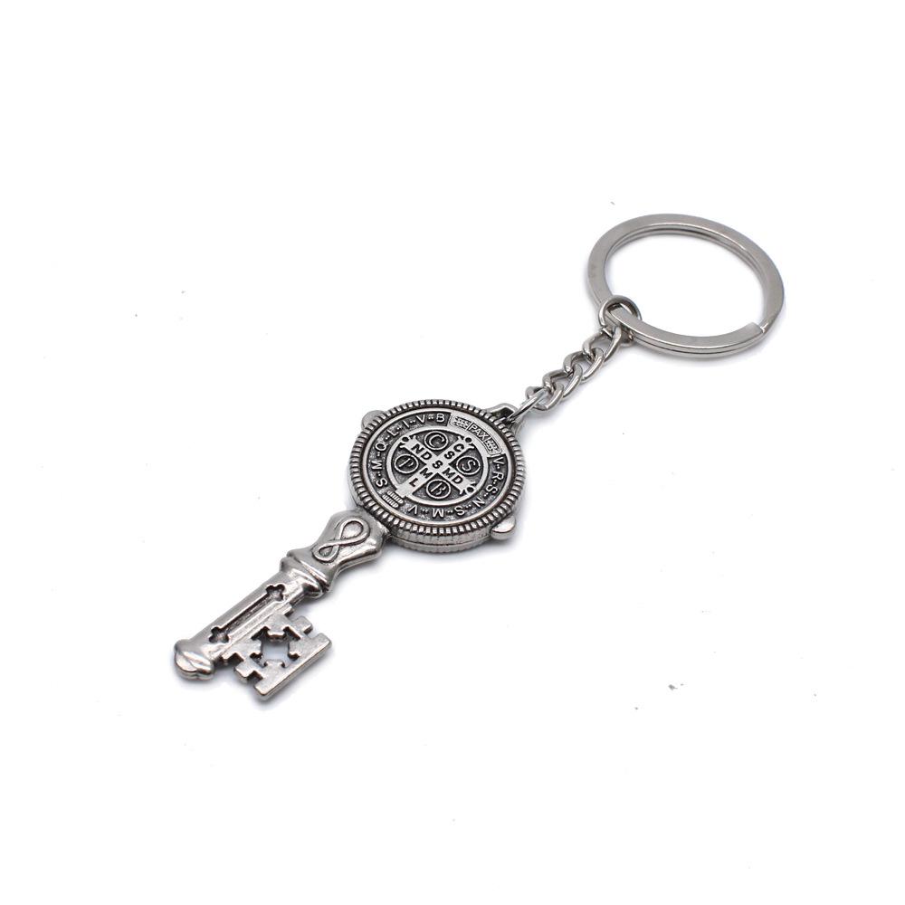 2 Pcs Multicolor Key Exorcist St. Benedict's Cross Keychain Pendant Circle Ring Religious Church Gift Bag Accessories.