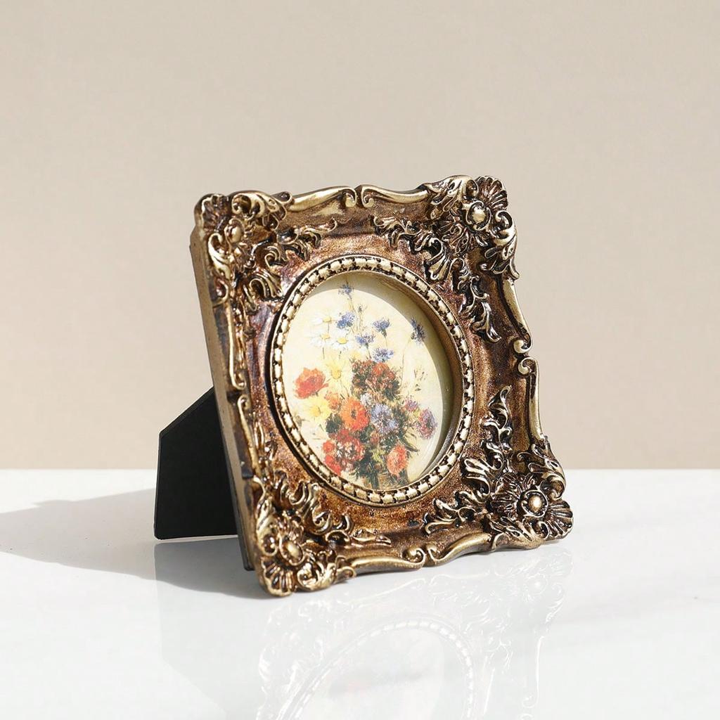 Square Mini Freestanding Photo Frame, Vintage Style Resin Photo Frame, Combination Wall Decor for Gallery Wall Gifts Birthday Graduation
