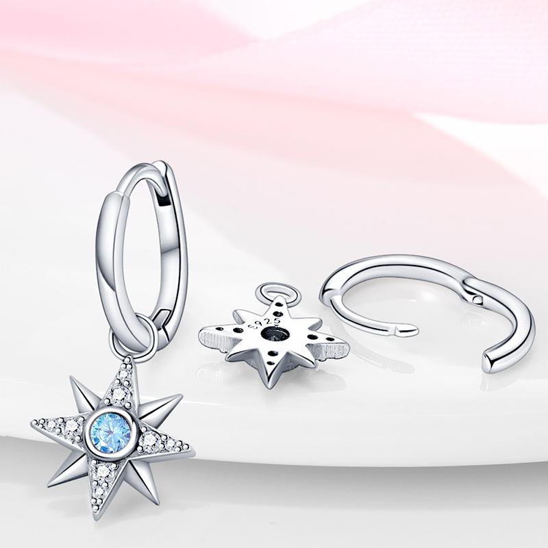 Fashion 925 Silver Color Earrings Blue Zircon Stars Moon Irregularity Earrings For Woman Fine Birthday Jewelry Gifts