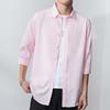 Men's Short-Sleeve Ice Silk Drape Shirt - Casual Loose-Fit, Solid Color, Trendy Summer Outerwear