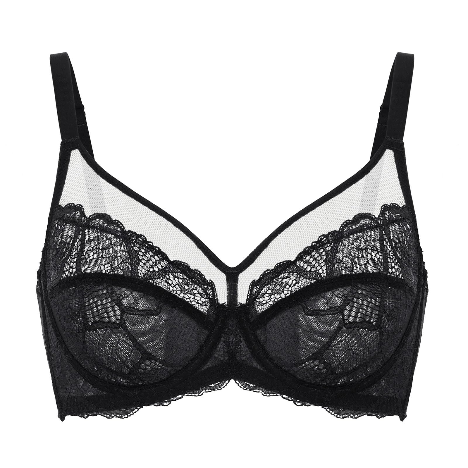 

Large Size Bra for No Makes You Look G80 [DOBREVA] Women, Lace, See-through, Sexy, Underwired, Pads, Smaller, Black, чорний