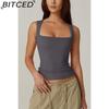 BITCED Women's Summer Square Neck Sleeveless Double-Layer Tank Top Basic Fitted T-Shirt
