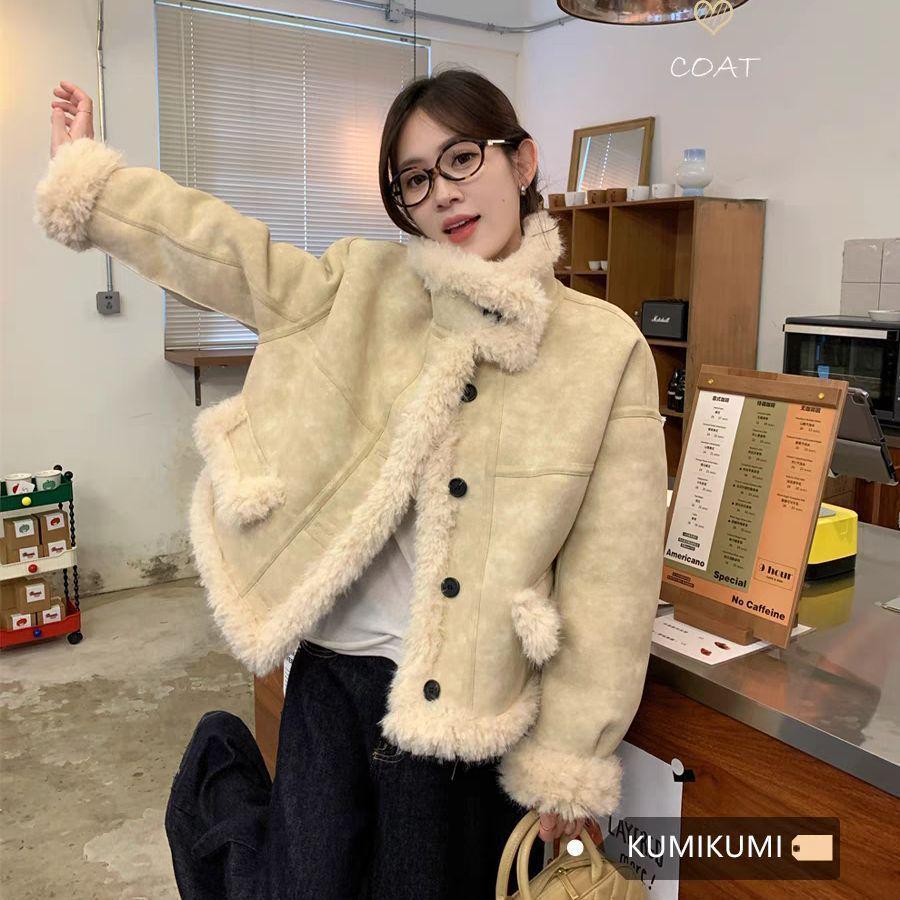 

Женская ретро куртка из искусственной замши с подкладкой из флиса - Теплое зимнее пальто Medium абрикосовый