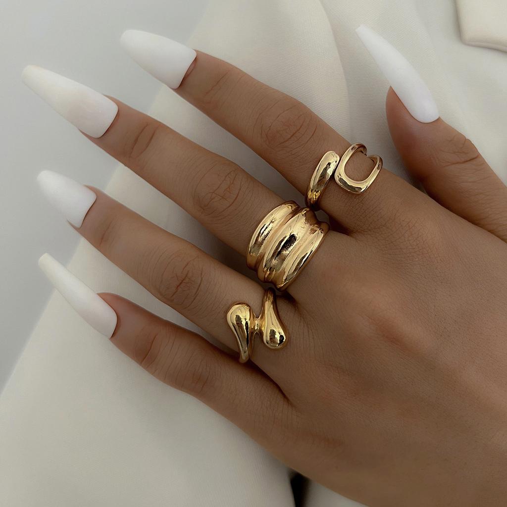 3Pcs/Set Vintage Irregular Imitation Pearl Rings Set for Women Geometric Exaggerated Gold Color Knuckle Joint Ring Party Jewelry