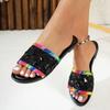 2025 Summer Open Toe Women's Round Toe Slipper Outdoor Daily Sandals Women with Mixed Colors Bling Plus Size Low Heel Slippers