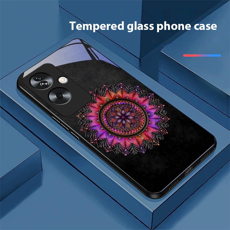 Luminous Black Lotus For Oppo A79 5G 58 78 74 60 4G Reno 11F Realme GT 6 11 Note 50 10 C55 X2 Tempered Glass Black Phone Case