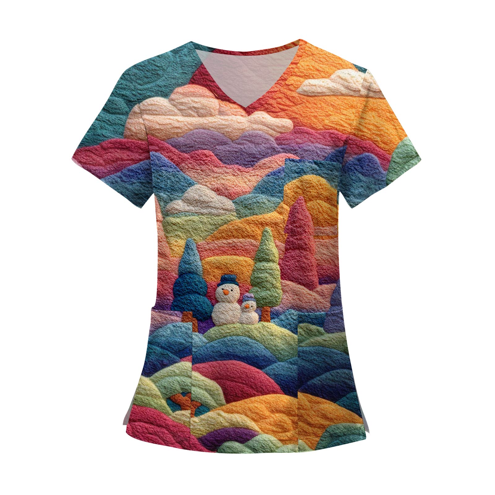 

Женские модные топы с короткими рукавами и V-образным вырезом с принтом, рабочие футболки с карманами L оранжевый