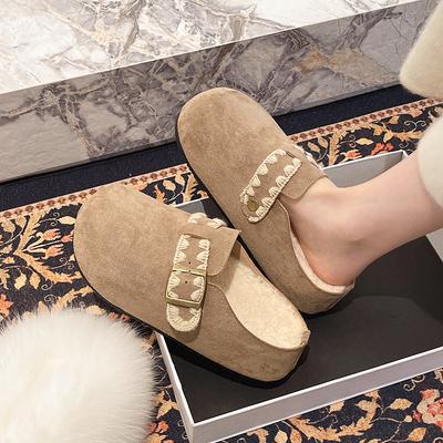 Thickened Cotton Bottom One Pedal Slippers Women's 2025 Autumn and Winter New Outer Wear Bag Head Half Drag Belt Buckle Fashionable Thick Bottom Drag