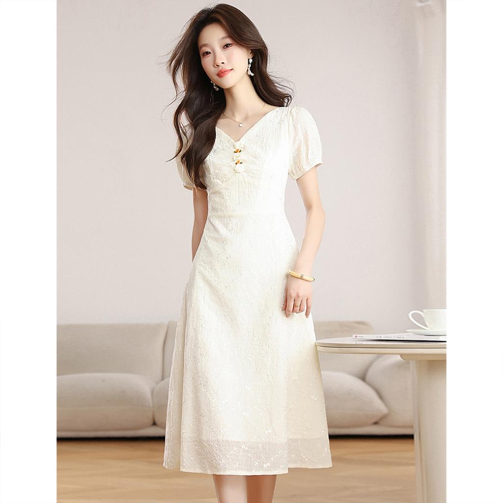 Gentle Wind Waist V-neck Clavicle Fairy Dress