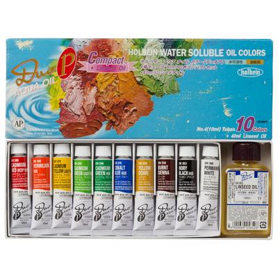 Holbein Aqua Oil Color DUO DU949 10ml Compact 10-Color Set with Drawing Medium 23949