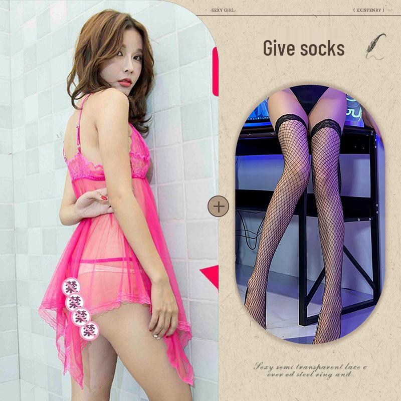 Damska Seksowna Bielizna z Siateczki i Koronki - Przezroczysta Koszula Nocna Plus Size na Wszystkie Sezony