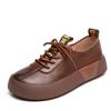 The first layer of cowhide loafers for women's spring and autumn new leather Brock British style retro flat-bottomed lace-up single shoes for women