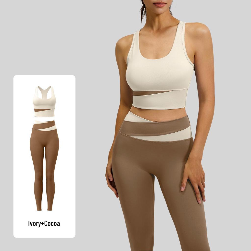High-Waisted Color-Block Yoga Set: Tummy Control, Shockproof Sportswear for Women