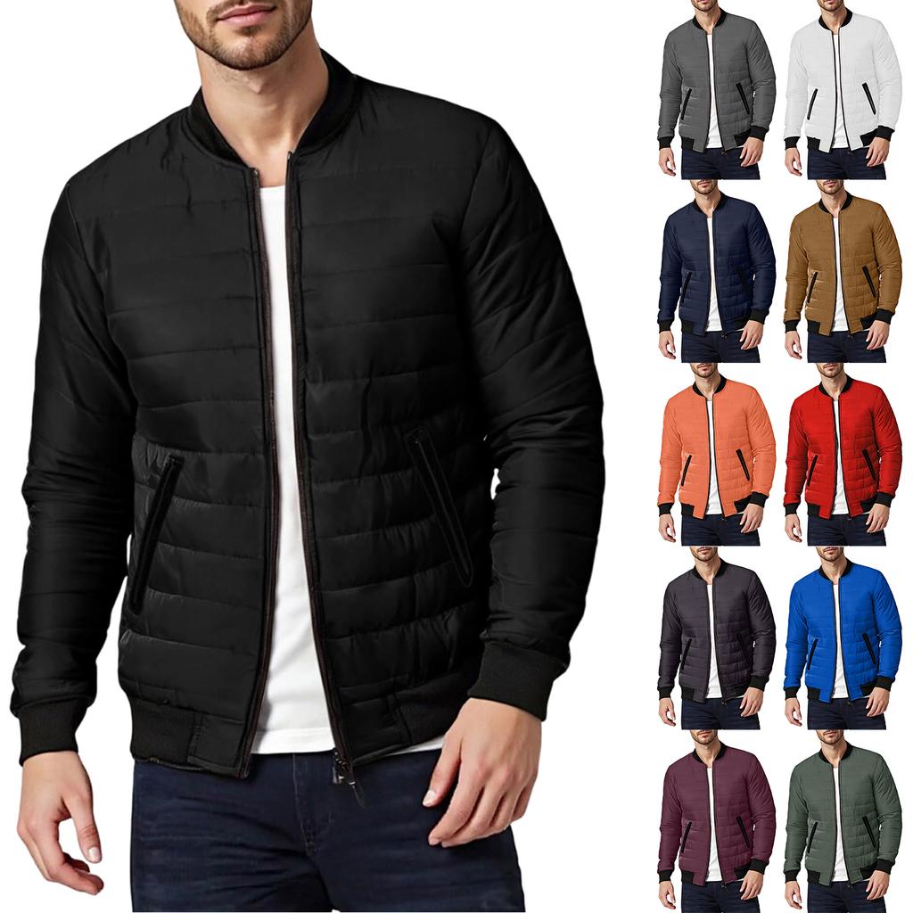 Men Lightweight Full Zip Down Coat Warm Fall Winter Puffy  Jackets Outwear With