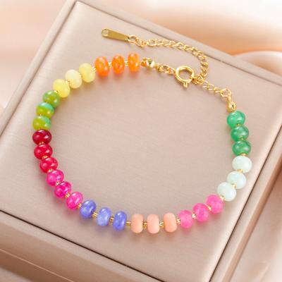 Delicate Colorful Natural Stone Bracelets For Women Girls Boho Beaded Bracelets Adjustable Chain Trendy Jewelry Gift Waterproof
