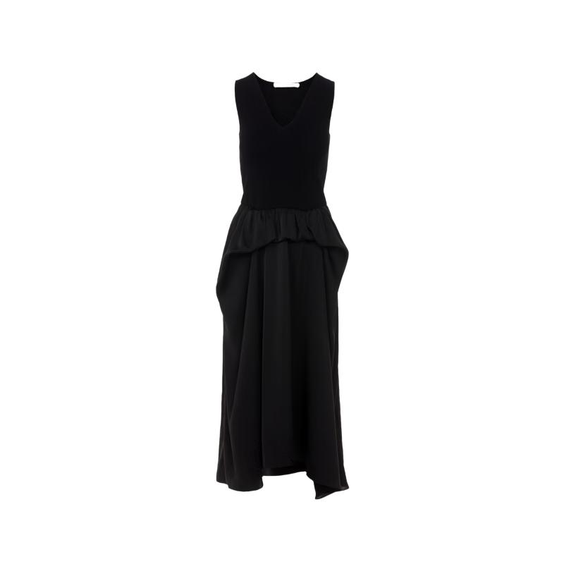 LANCY Elegant V-Neck Sleeveless A-Line Midi Dress