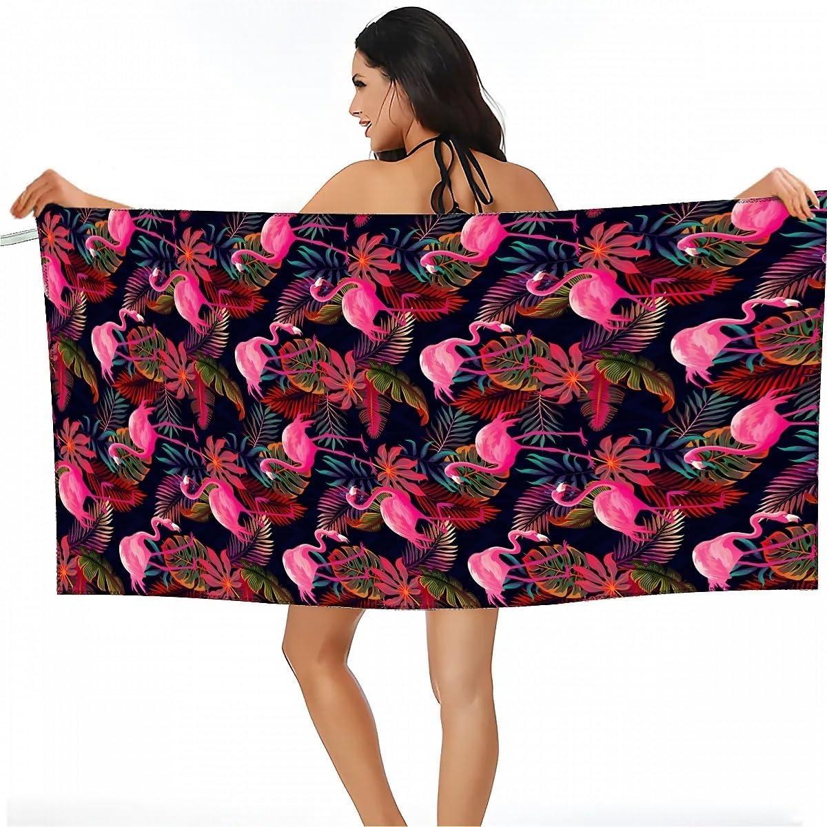 

Nice Flamingo pattern Beach Towel for Family stuffs friends Gifts Quick-Dry Sand free For Bath Yoga Beach Camping Swimming GYM W30*H60(CM)