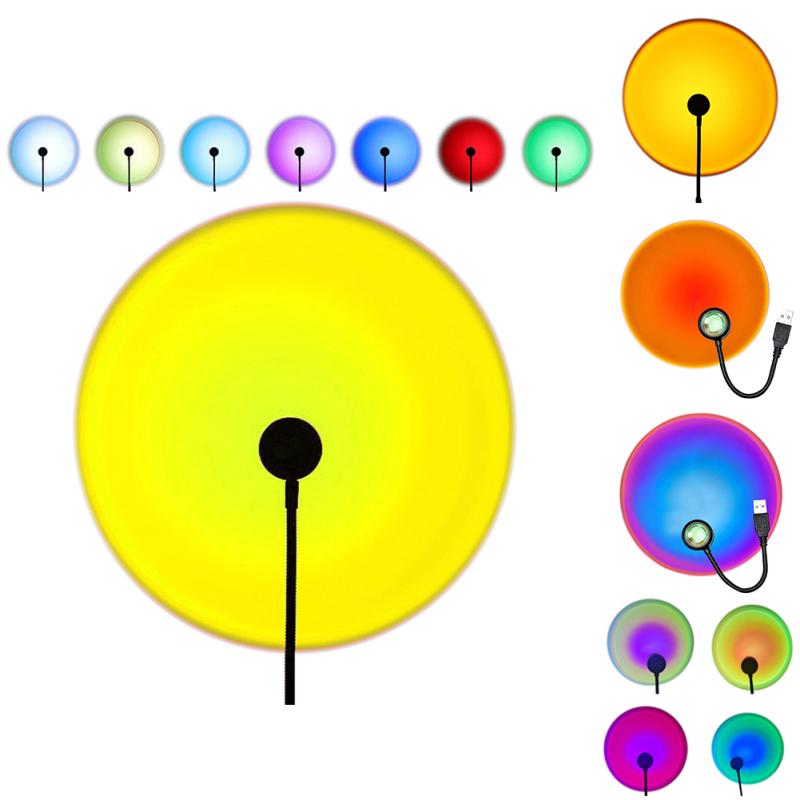 

Лампа заката, проектор, ночник, 7 цветов, 14 функциональных режимов, вращение на 360 градусов, USB ночник