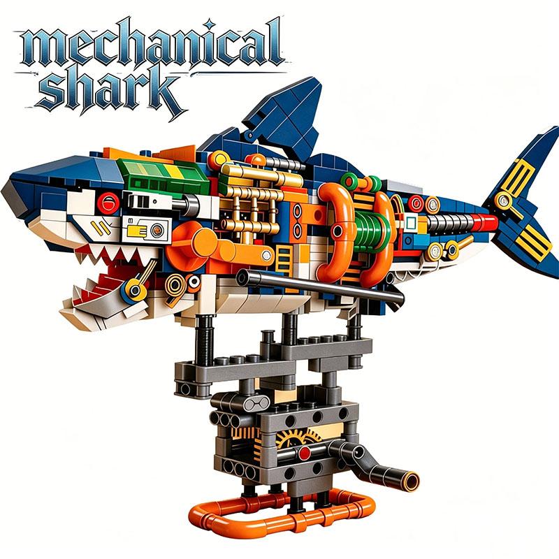 Mechanical Shark Brick Playset Brick Playset Animal Brick Playset MOC Shark Scale Ratio Model Children Toys Playsets Christmas Holiday Gift Present