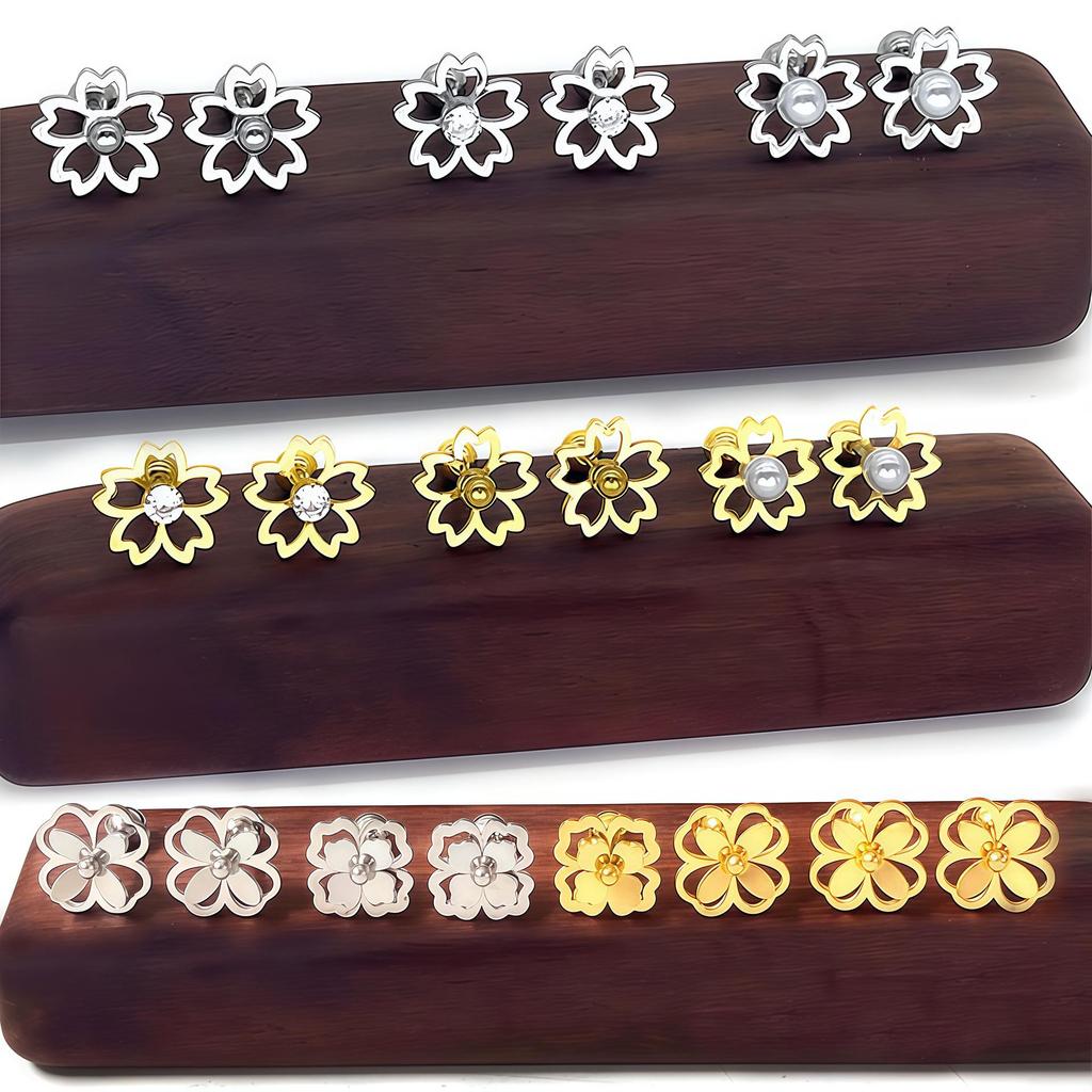 Korean Style Four-Leaf Clover Stainless Steel Ear Stud Earrings for Women