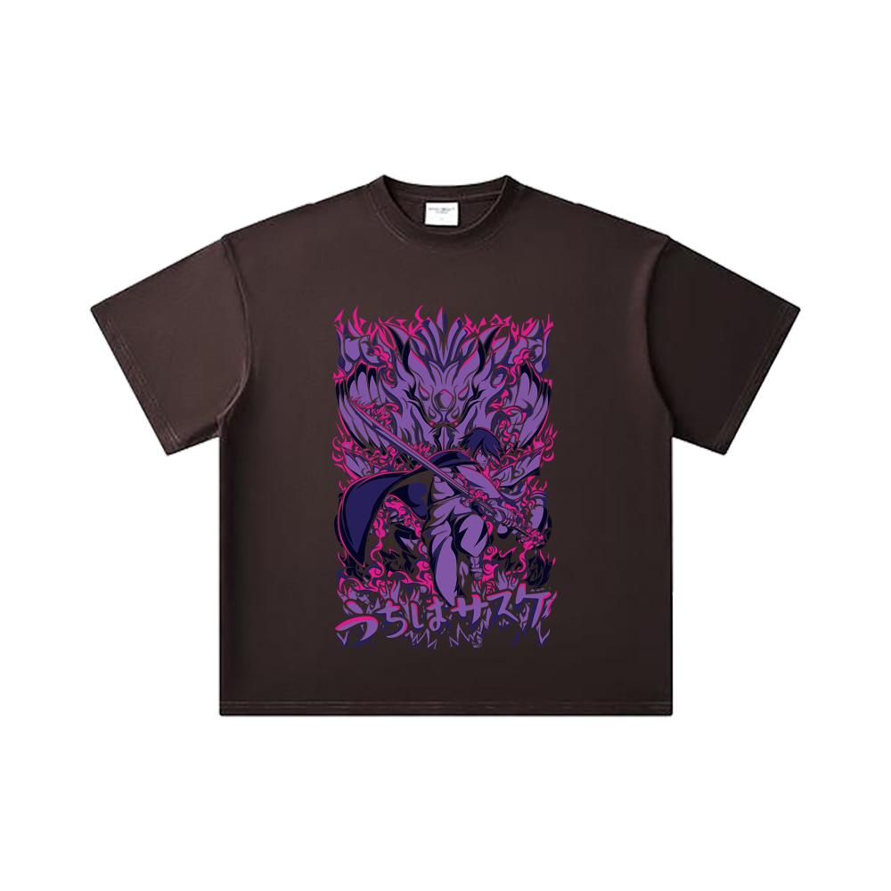260 GSM Double Yarn 32 Count 100% Cotton Naruto V16 Sasuke Print Unisex Heavy Cotton T Shirt