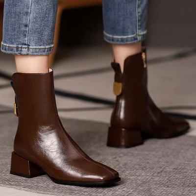 Women's Riding Short Boots Pu Leather Thick Heel Pointed Head 2024 New Autumn Platform Side Zipper Fashtion Women's Casual Boots