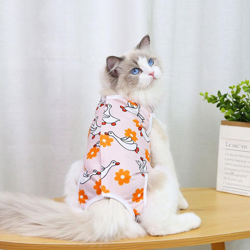 

1Pcs Breathable Dog Cats Jumpsuit Pet Supplies New Cartoon Cat Sterilisation Clothes Print Anti-Scratch Pet Surgery Suit White Swan S 25cm