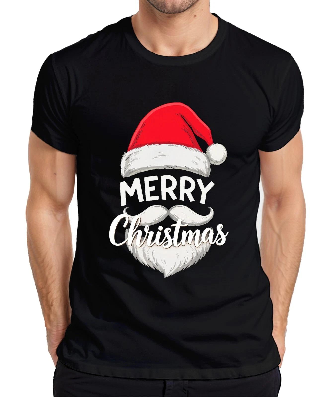 Merry Christmas Weihnachtsmann Nikolaus Mütze Bart Lustig Retro Herren T-Shirt S