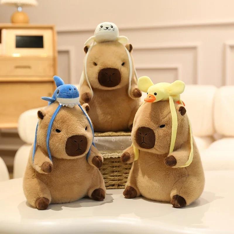 Flower Hat Capybara Soft Guinea Pig Carrying Backpack Doll Stuffed Comfort Pillow Kawaii Room Decor Birthday Gifts
