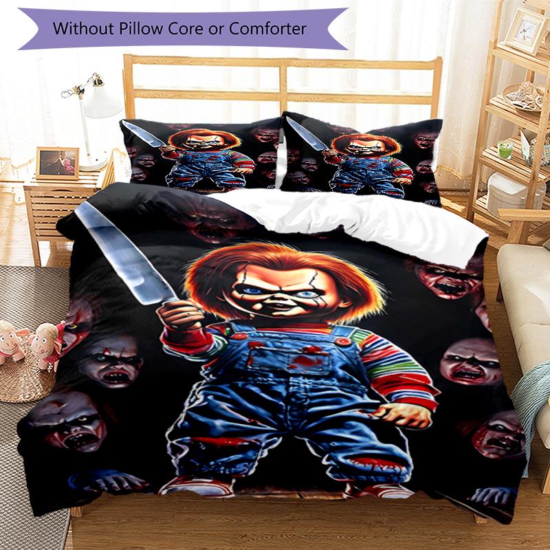 3pcs Chucky2 Design Cover Set - HD Printed Bedding with 1 Cover and 2 Pillowcases - Perfect for Home and Dorm Decor