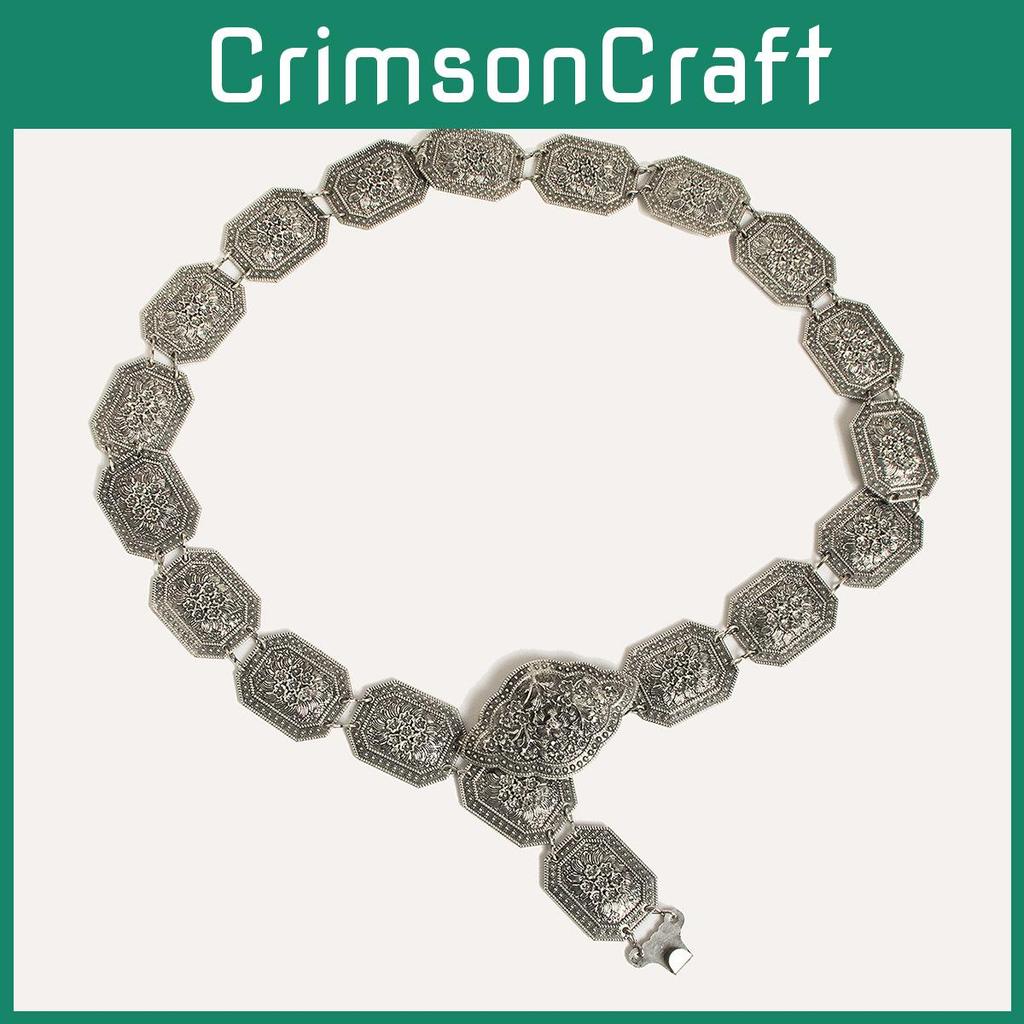 Ethnic Style Womens Metal Waist Belt With Floral Engraving For Summer Outfit