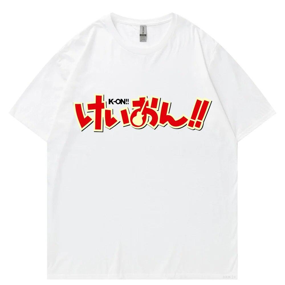 T-Shirt Unisex k-on Grafik weißes T-Shirt Vintage Grunge Japan T-Shirt Grafikästhetik Übergroßes Baumwoll-Kurzarm-T-Shirt T-Shirt
