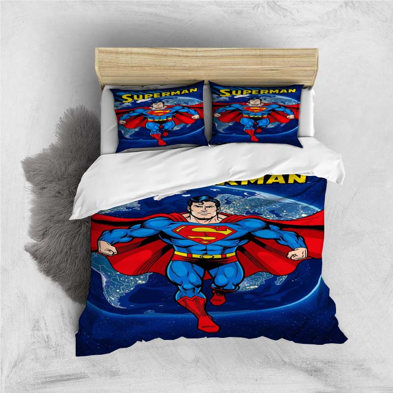 Comfortable 3D Cartoon Superhero Bedding Set, Including Duvet Cover, Pillowcases and Children's Set.