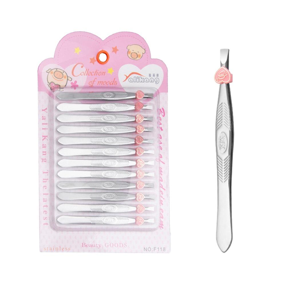 12PCS Straight Mouth/Diagonal Eyebrow Grooming Tweezers Hair Removal Tweezers  Makeup Tools