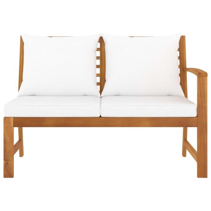 Banc de jardin - VIDAXL - 114,5 cm - Bois d'acacia massif - Coussin crème - 2 personnes