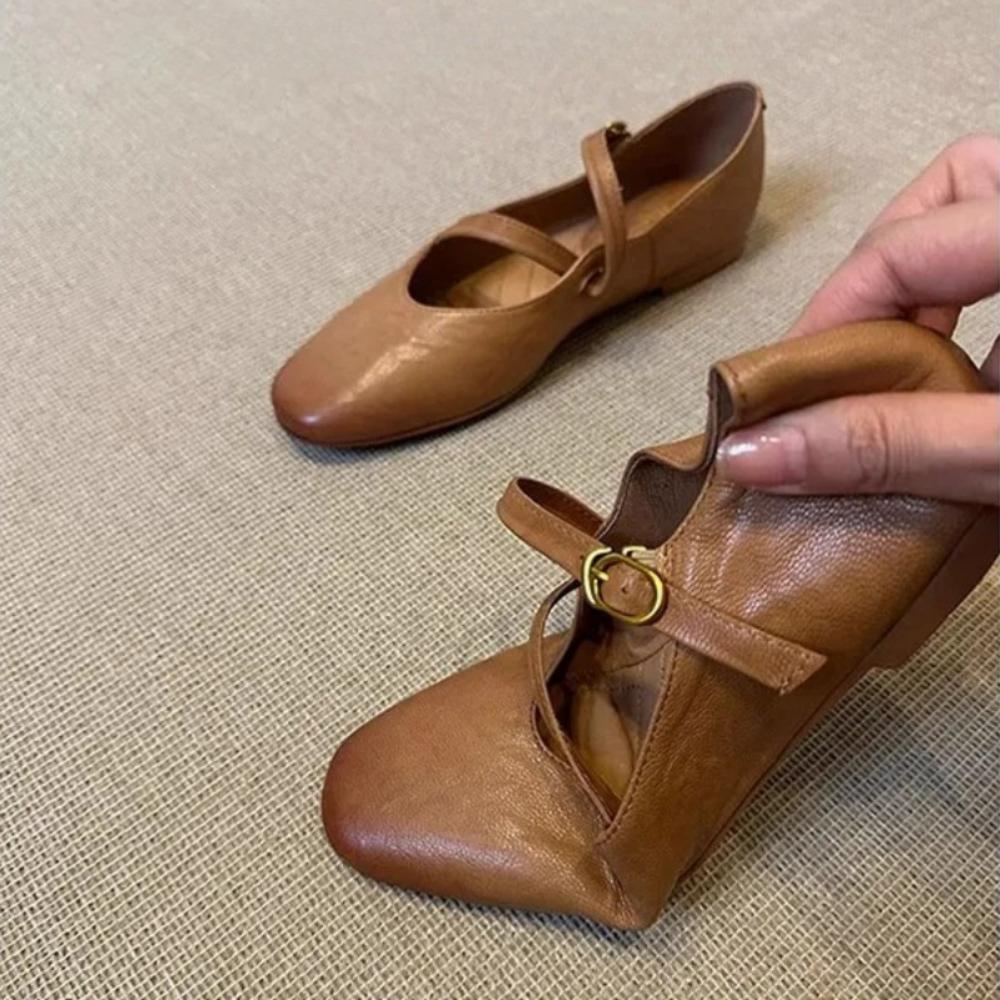 Damen Mary Jane flache Schuhe Retro rutschfeste Sohle Leder Trend Kleid Elegant Ballett Schuhe Lässig Streetwear Komfort Loafer
