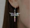 Dragonfly Shaped Dangle Earrings with Multi Gemstone Inlays Lightweight Metal Alloy Jewelry for Women and Girls
