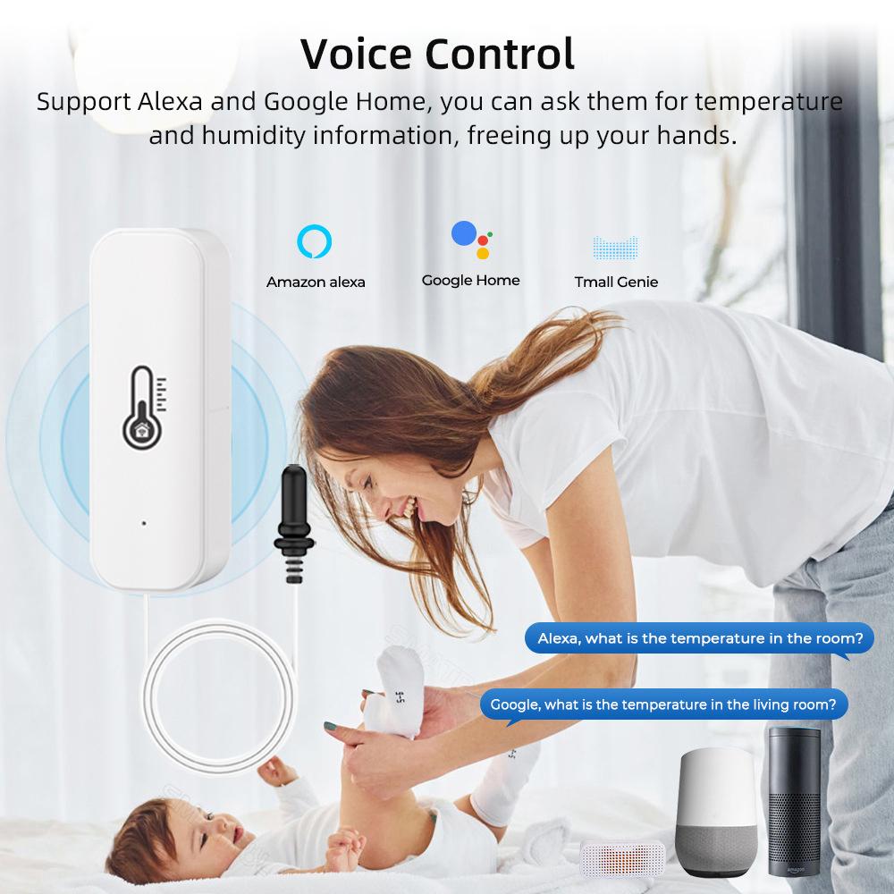 Tuya WiFi Temperature Humidity Sensor with Thermometer External Probe Smart Life APP Remote Monitor Support Alexa Google Home