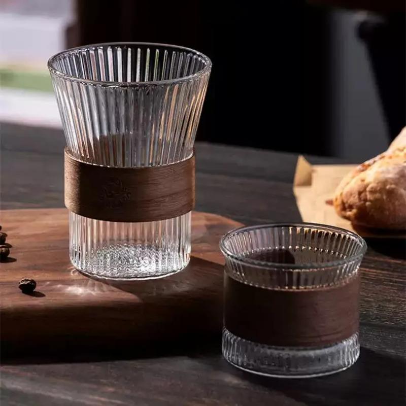 Glass Coffee Mug Japanese Style Walnut Cup SleeveTransparent Kawaii Cup Coffeeware Beautiful Tea Mugs Beer Mug Cute Mug