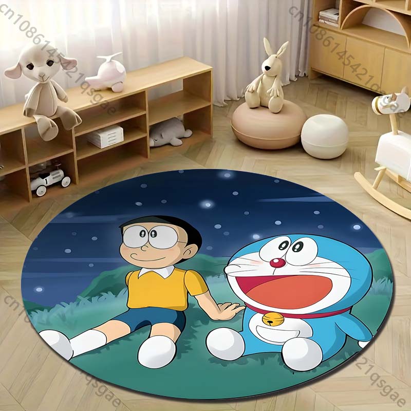 Multiple Sizes Doraemon Cartoon Print Round Carpet for Living Room Bedroom Table and Chair Sofa Home Decor Area Rug Play Mat