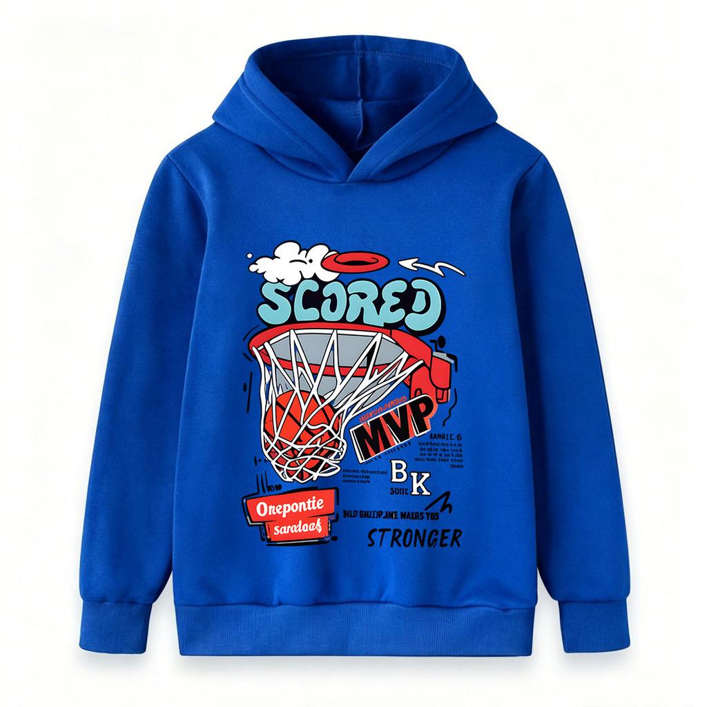 Kids Boys Girls Pullover Hoodie, Cool Basketball SCORE MVP Printed Casual Sport Sweatshirt, Soft Long Sleeve Tops for Basketball Lovers Daily Wear