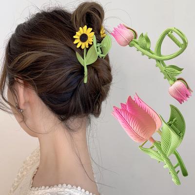Damen Tulpenblumen Haarklammern Sonnenblumen Metall-Haarnadeln Make-up Haarstyling-Klammern Haarschmuck Mädchen Zopf-Haarschmuck