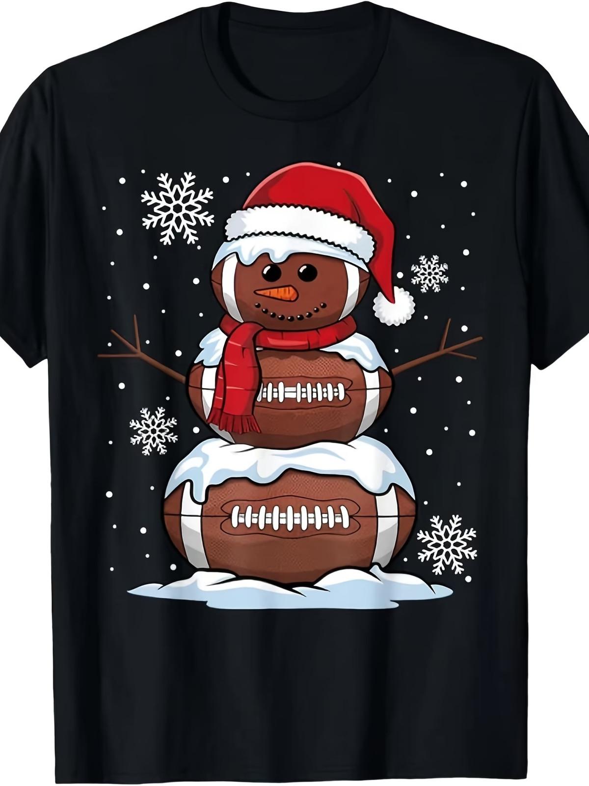 Men s & Women s Retro Football Snowman Christmas T-Shirt - 220gsm Pure Short-Sle XL