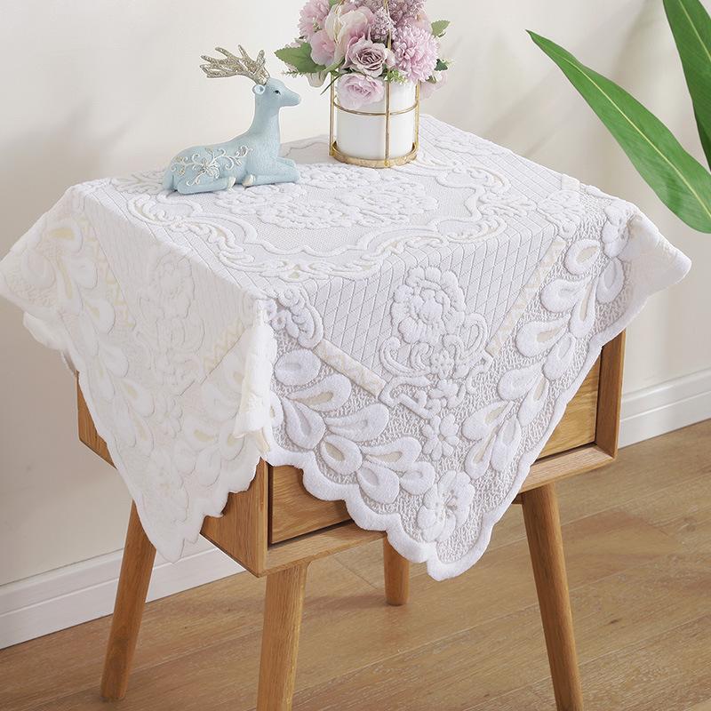 European White Lace Tablecloth Washing Machine TV Refrigerator Bedside Table Coffee Tables Dust Cover Multi-functional Festival Decorative Fabric