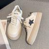Fall  New White Shoes Women's Leather Muffin Soft Bottom Star Pattern Sneakers Simple Casual Sneaker Women's