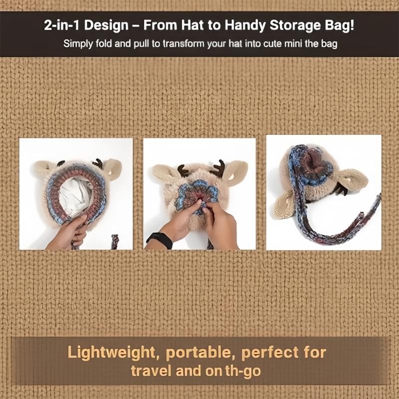 Czapka dziergana z rogami renifera Ciepły zimowy dodatek na przyjęcia świąteczne spotkania rodzinne