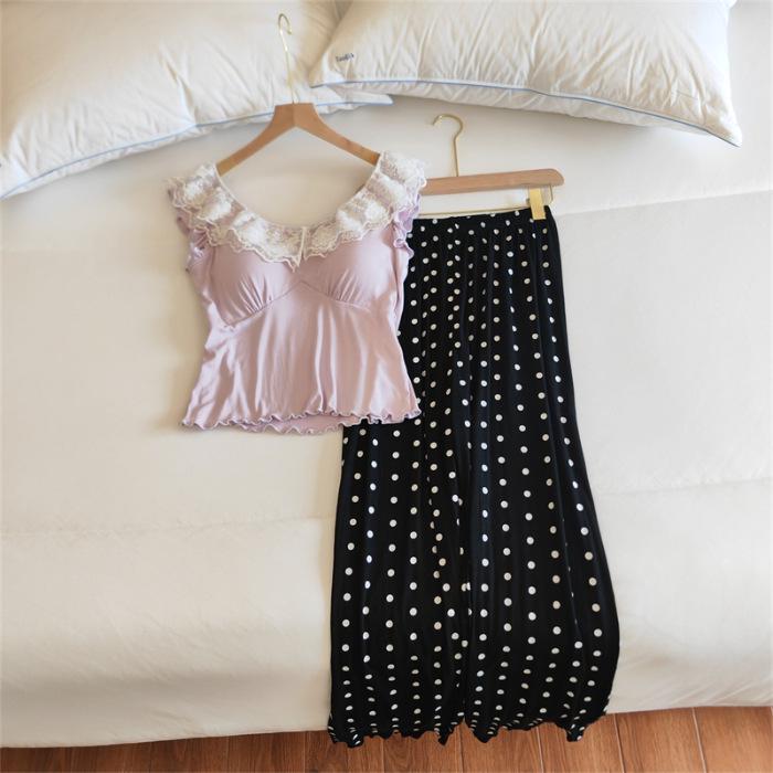 Modal-Pyjama-Set mit Spitzensaum: Tanktop, Shorts & Lange Hosen für In- & Outdoor-Bekleidung