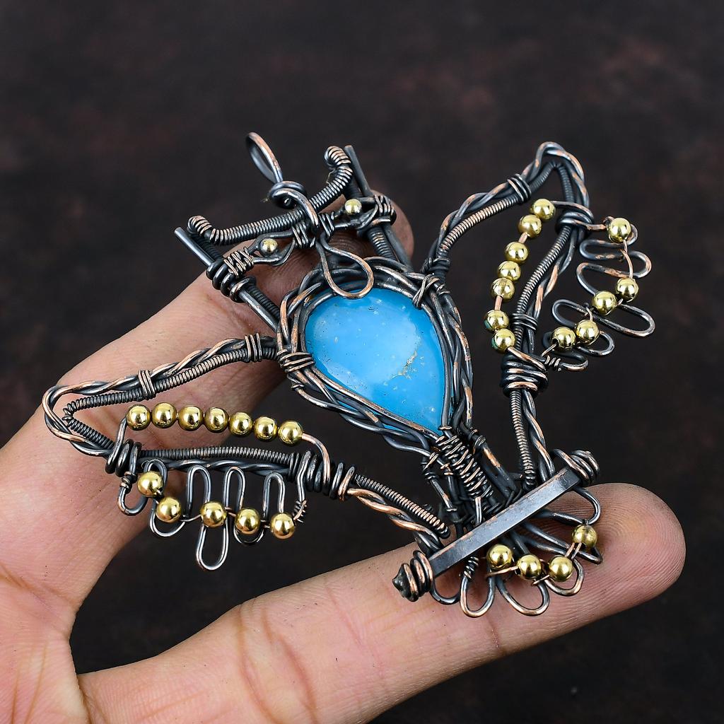 Smithsonite Pendant Copper Wire Wrapped Pendant Owl Gemstone Pendant Handmade Copper Jewelry Gift For Women Wire Wrapped Smithsonite Jewelry